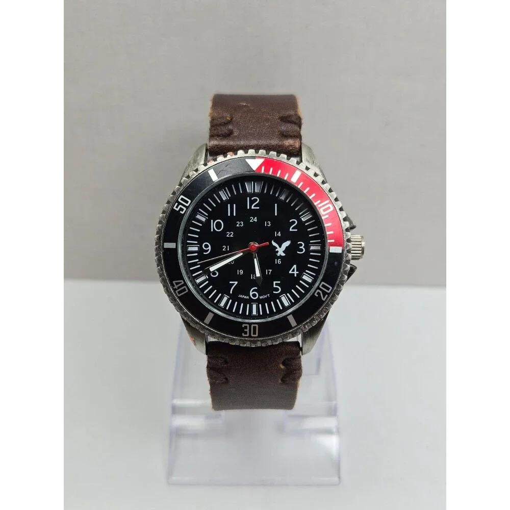 American Eagle Outfitters Mens Coke Bezel Brown Leather Quartz Watch New Battery